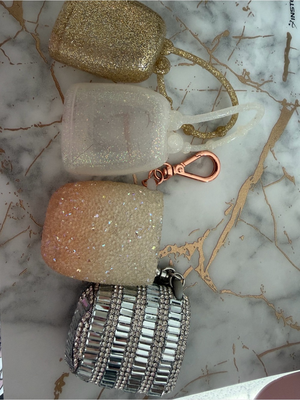 Sparkle Glitter Hand Sanitizer Keychain - Gold & White
